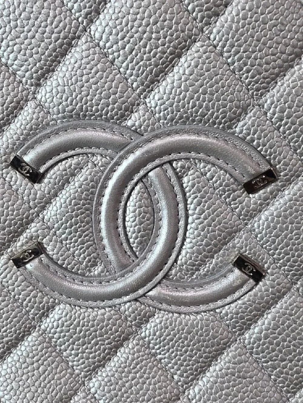 CHANEL Silver Quilted Vanity-Style Large Camera Shoulder Bag